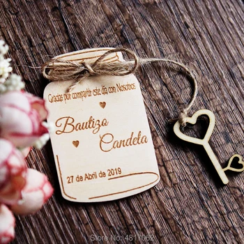 

Custom Mason Jar Batipsim Magnet with key , Christening Favors, First Communion