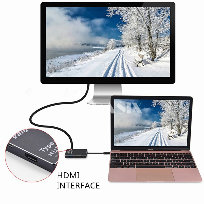 Basix USB C концентратор к HDMI 4 K 3 0 TF SD Card Reader Thunderbolt Dex режим адаптер для MacBook samsung S8 Тип