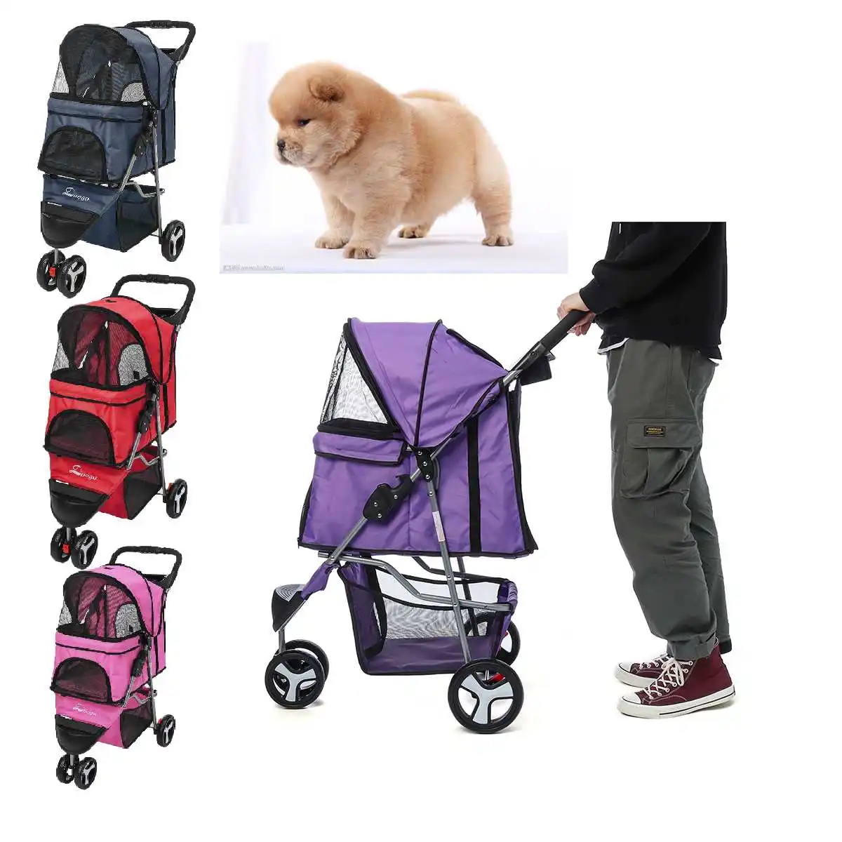 Foldable Dog Pram Trolley Stroller Outdoor Portable Pet Travelling