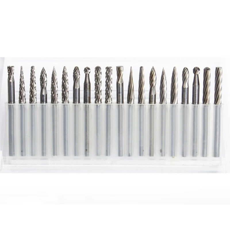 

HHO-20pcs 3mm Shank Tungsten Steel Solid Carbide Rotary Files Diamond Burrs Set Fits Tool for Woodworking Drilling Carving Eng