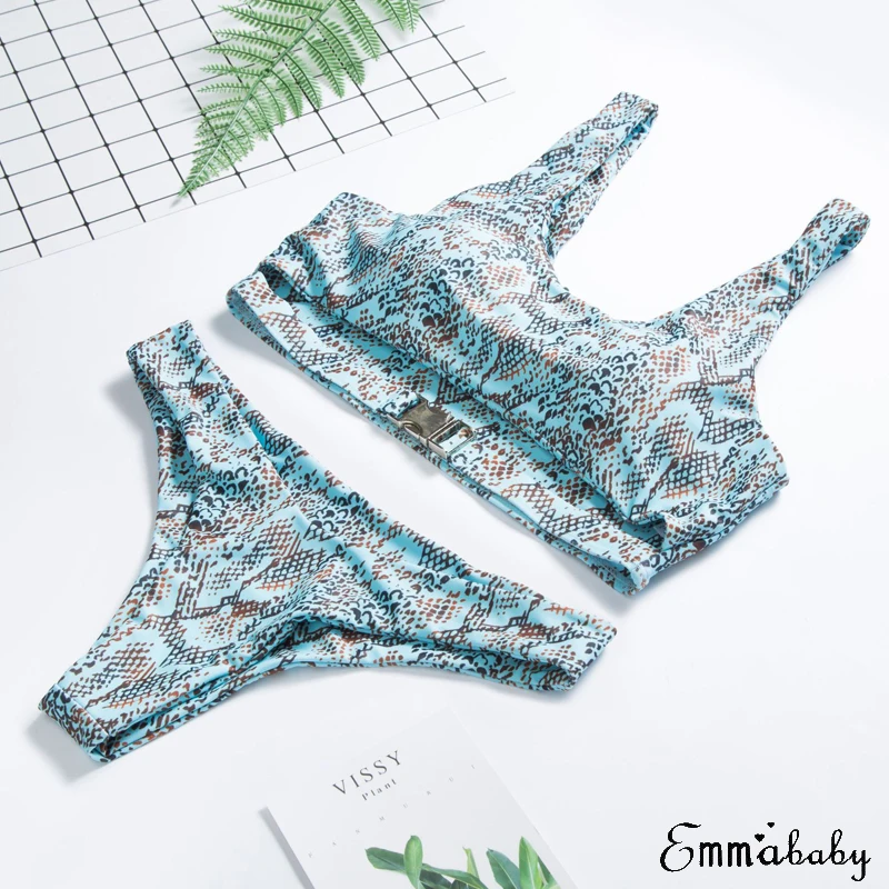 

2019 New Women Bikini Set Sexy Snakeskin Print Bandeau Bikini Female Summer Swimsuit Swimwear Bathing Suit Biquinis