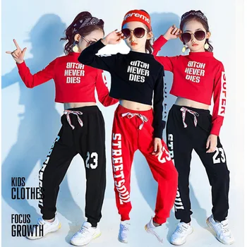 

Kids Hip Hop Party Clothing Dance Costume for Girls Cropped Sweatshirt Shirt Top Jogger Pants Jazz Ballroom Dancing Street wear