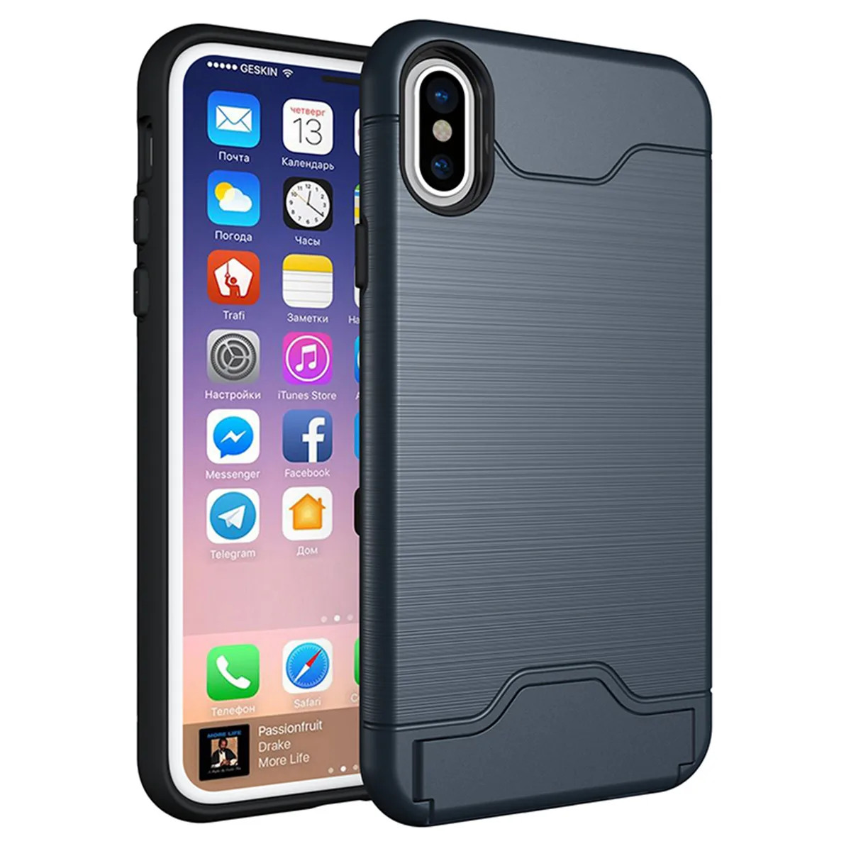 For iPhone Xs Case Shockproof Texture Dual Layer Slim Carbon Fiber Protective Armor Cover X Coque Card Slot Kickstand | Мобильные