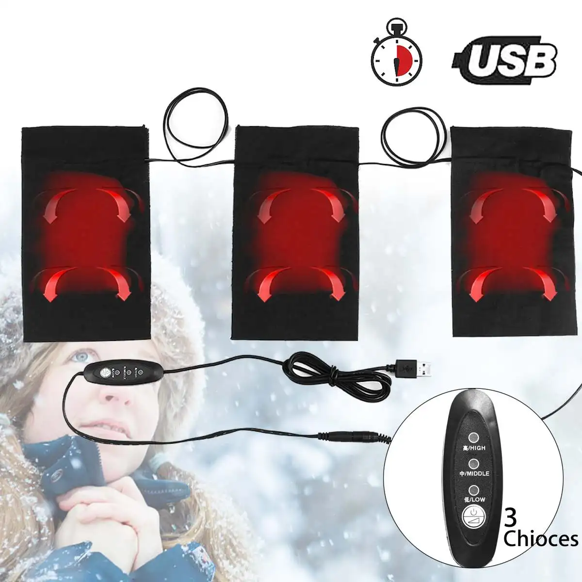 Buy USB Charged Warm Paste Pads Waterproof 3 Gear