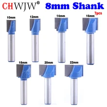 7 pcs 8mm Limpeza inferior Gravura Bits metal duro router bits 10,12, 14,16, 18,20, 22mm de Diâmetro CNC fresa fresa de topo