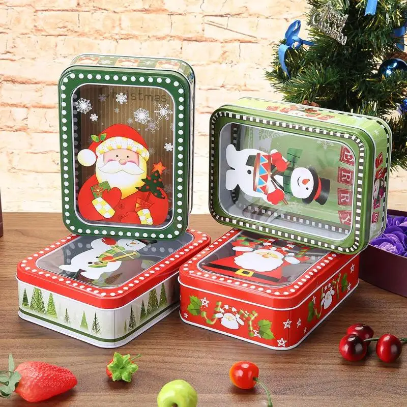 

Cute Rectangle Christmas Gift Package Tin Box Candy Cookies Biscuit Case Biscuit Case Gift Festive Supplies