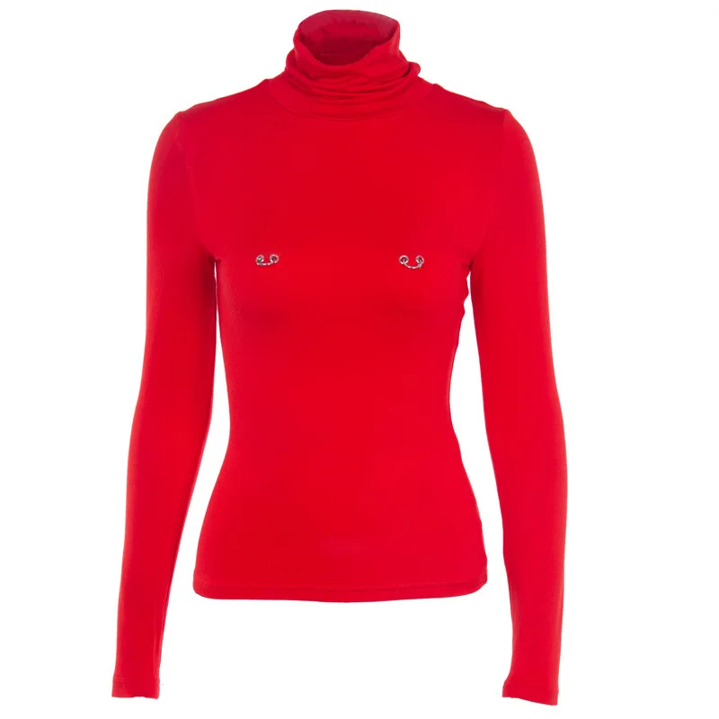 Download 2018 Autumn Tshirt Women Red Long Sleeve Ring Front Casual ...