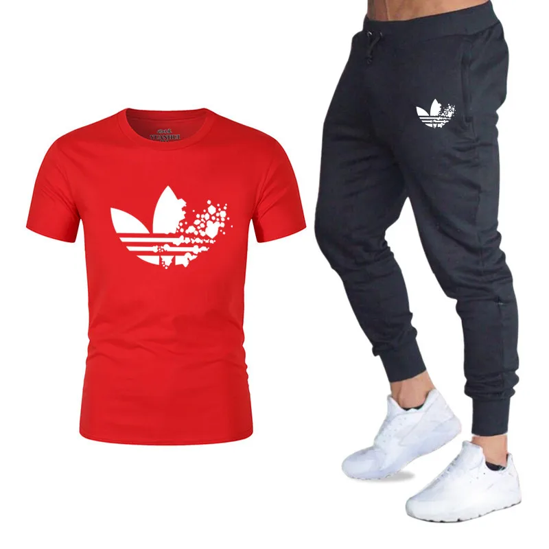 

2019 Quality Men's Sets T Shirts+pants men Brand clothing Two piece mens tracksuit Fashion Tshirts Gyms Workout Fitness Sets