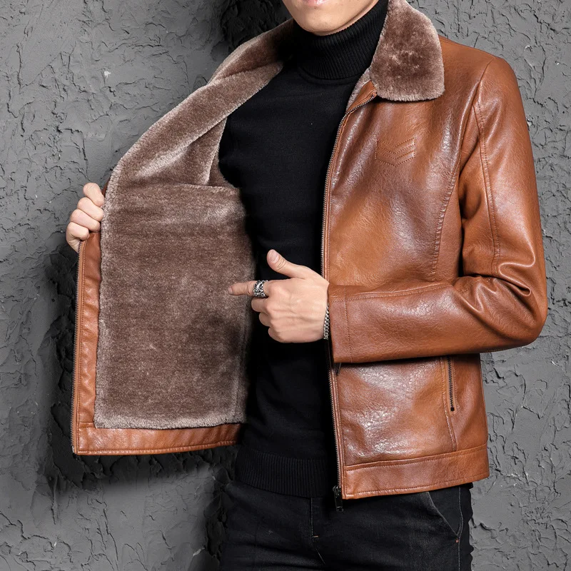 Winter Leather Jacket Men Thick Warm Fur Lining PU Leather Jackets Coat Business Casual Coat Winter Leather Jacket Men Thick Warm Fur Lining PU Leather Jackets Coat Business Casual Coat