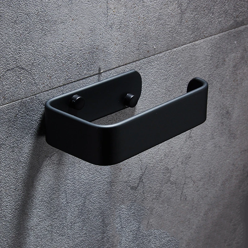

Black Modern Toilet Roll Paper Holder Bar Space Aluminum Bathroom Towel Bracket Stick Hooks Storage Accessories