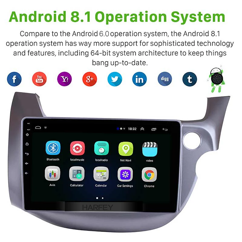 Clearance Harfey 10.1" Head Unit Touch Screen for HONDA FIT JAZZ 2007-2013 RHD Android 8.1 GPS Navigation Radio Bluetooth Music WiFi OBD2 1