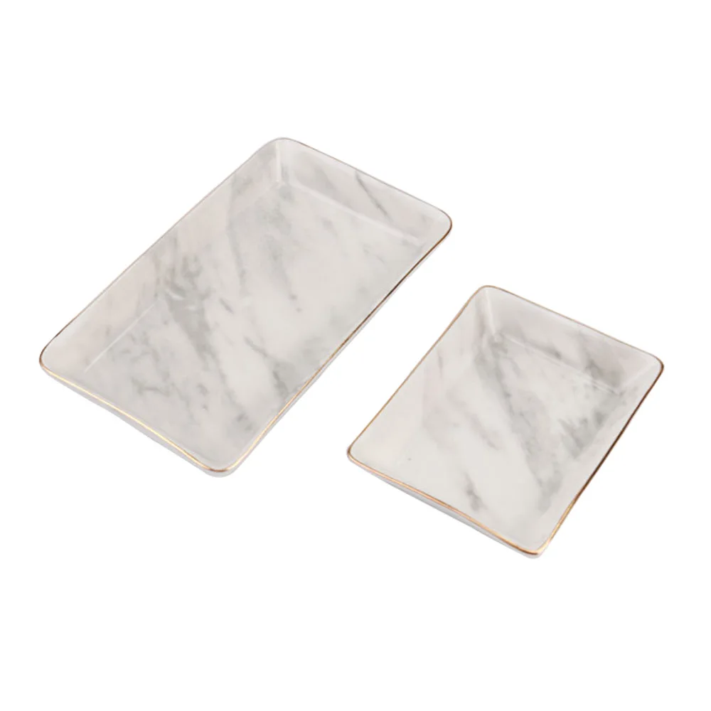 

Europe Ceramics Jewelry Dish Tray Marble Pattern Ceramic Dish Handmade Rectangle Trinket Storage Gold Edge Bowls