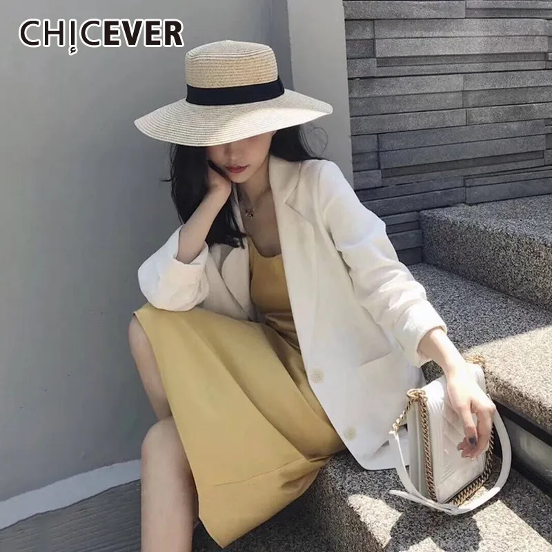 Летний Повседневный Женский комплект CHICEVER из двух предметов белый блейзер с