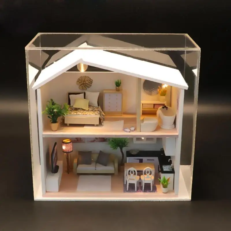 

Kids DIY Dollhouse Toy Cute Handmade Creative Warm Bedroom Doll House Miniature DIY Furniture Decor Wood Dollhouse Toys