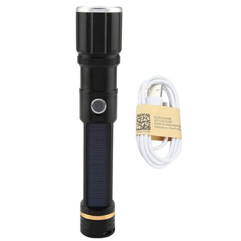 

Solar/USB Charging LED Flashlight Compass Portable Bright Waterproof Outdoor Travel Torch w/ Compass Super Bright 600lm