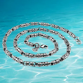 

925 sterling thai silver necklace for men, vintage fashion creative bamboo cylinder necklace; Men's accessories cool. wide 4.5MM