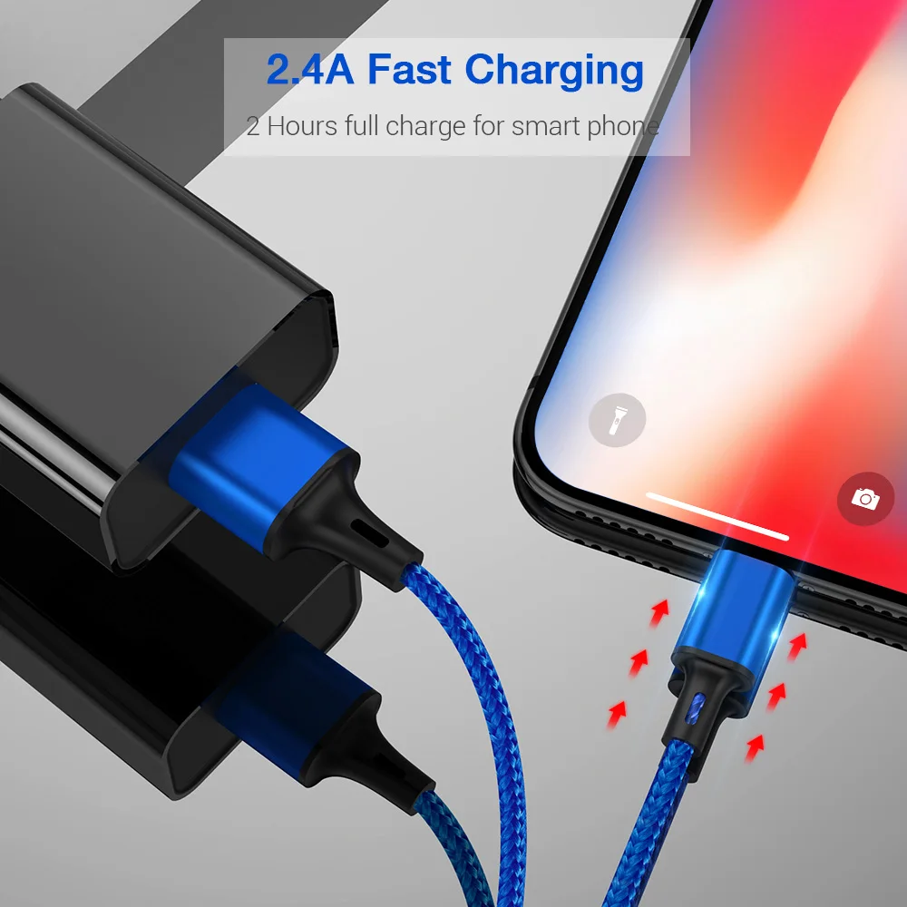 USB кабель KISSCASE для Apple 2.4A быстрой зарядки и передачи данных iPhone X XS MAX XR 7 8 6 6s Plus