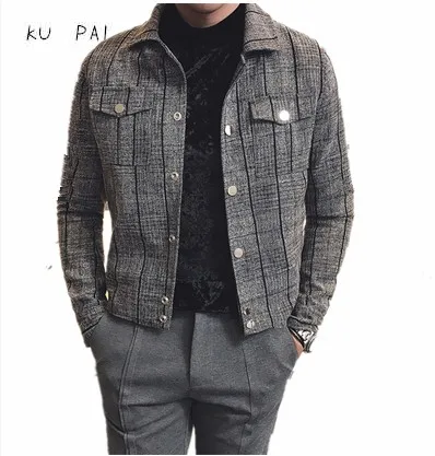

2019 new autumn coat male Korean version of the Slim lattice short jacket men trendy fashion young men's jacket
