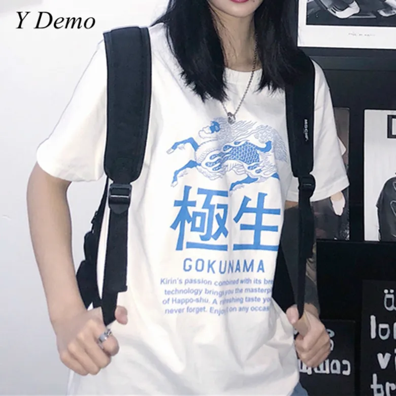 

Janpanese Style Casual Doodle Printing Women T-shirt Summer Short Sleeve Couple Tees