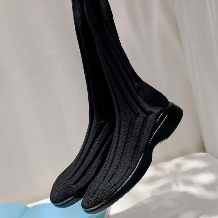 

Hot Spring Autumn Shoes Woman Casual Stretch Socks Boots Mid-Calf Boots Cozy High Top Flats Design Woman Shoes Zapatos Mujer