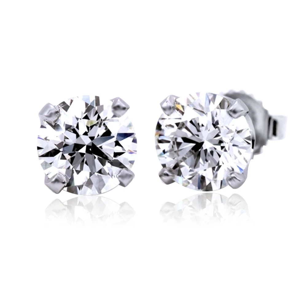 1/2 карат круглая огранка D/VVS1 4 зубцами однотонные серьги-гвоздики 14 K White Gold |