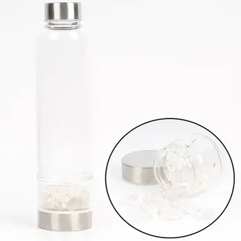 

Natural Quartz Crystal Gravel Gemstone Healing Glass Energy Elixir Water Bottle Purifying Degaussing Glass Bottle