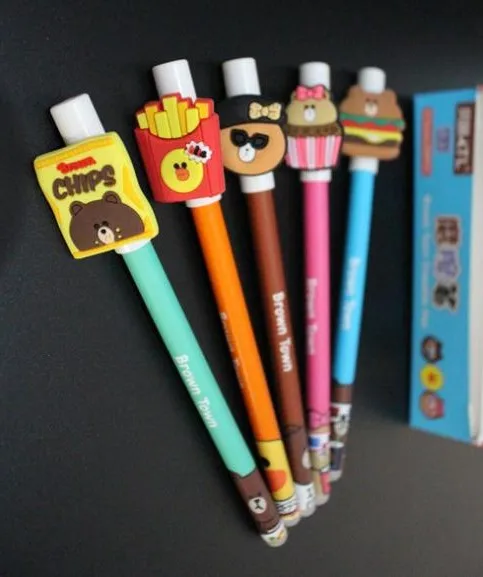 

5 pcs/set Erasable Pens Cartoon Hamburger Chips Gel Pen 0.5mm ballpoint Blue color Cute Stationery Office school supplies