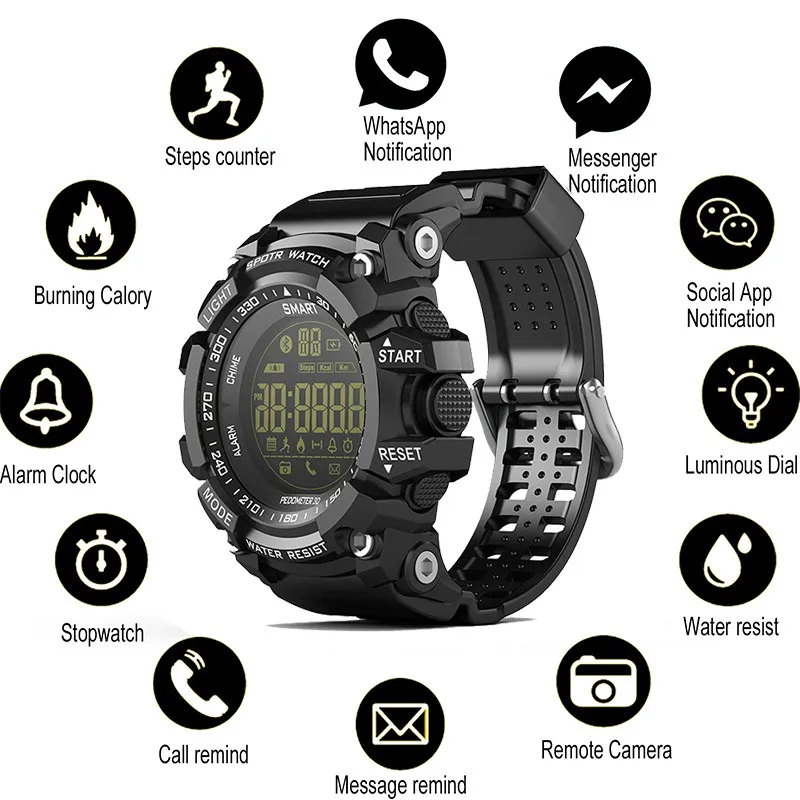 

Men Watch Bluetooth Clock EX16 Smart Watch Notification Remote Control Pedometer Sport Watch IP67 Waterproof Men's Wristwatch