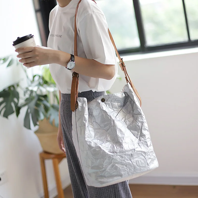 

Kraft Paper Crossbody Bags For Women Wrinkled Shoulder Bag Bolsas Feminina Bucket Bag Women Luxury Shopping Bags Sac A Main