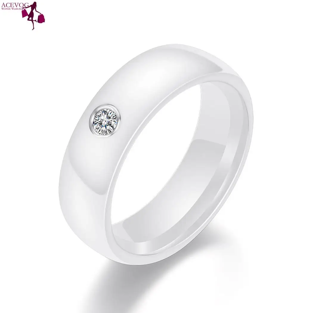 

Women White White Ceramic Wedding Ring Rhinestone Fashion Gift Black Jewelry