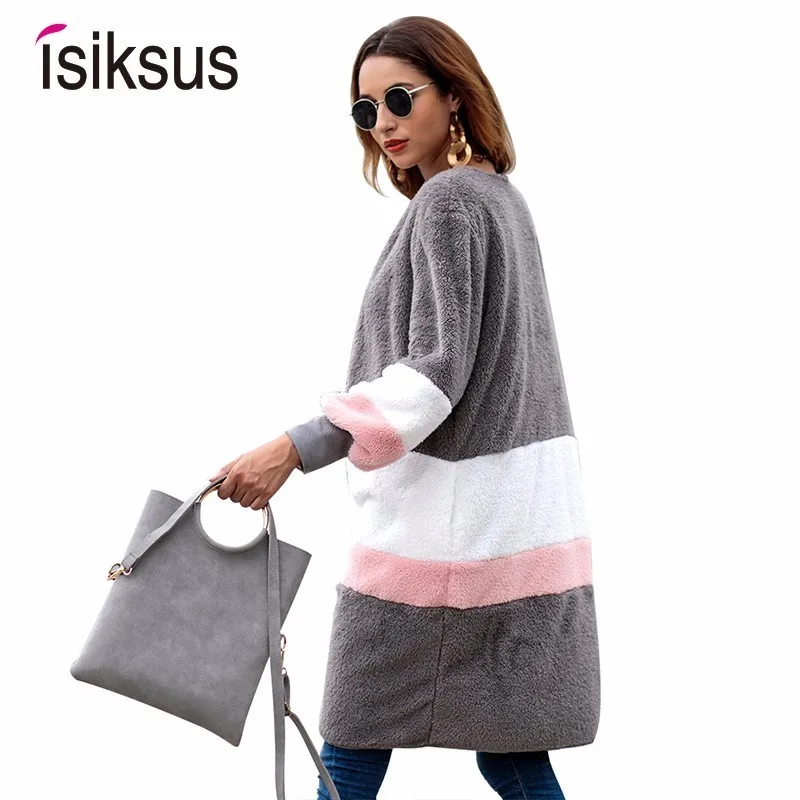 discounted  Isiksus Autumn Fleece Jackets Women Long Sleeve Cardigan Winter 2018 Fur Coats Female Fall Casual B