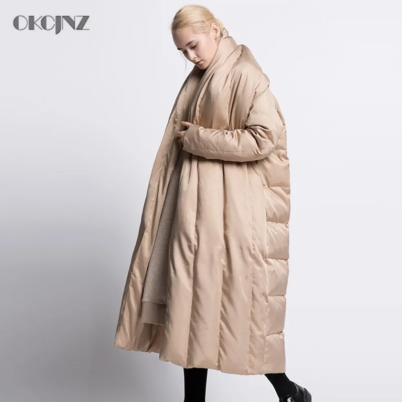 

New 2019 Luxury Goose Feather Jacket Women Down Parka Solid Casual Loose 90% White Duck Down Coat Warm Oversized Outerear OKQ015