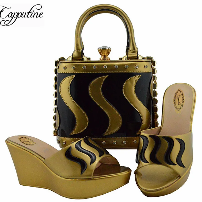 

Hot Selling Fashion Double Color Woman Shoes And Bag Set Summer Style High Heel Shoes And Bag Set For Wedding Party MD005