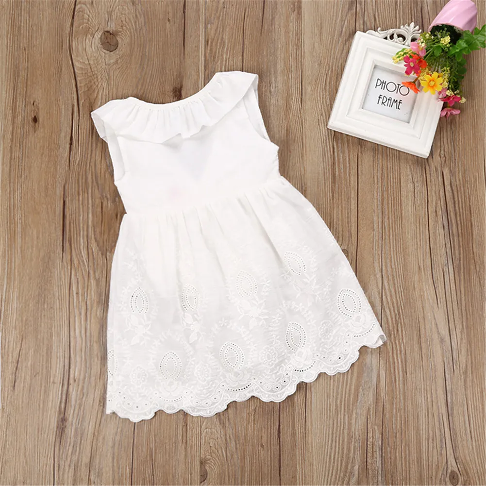 

Summer Toddler Kids Baby Girl White Lace Dress Sleeveless Back Bowknot Princess Girls Pageant Party Dresses Sundress Clothes