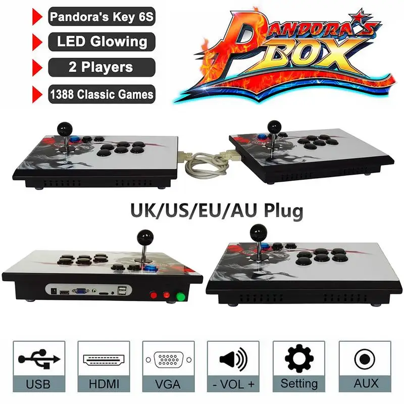 

Box 6s 1388 In 1 Retro Video Games Double Stick Split Arcade Console TV PC PS3 Monitor HDMI VGA USB Video Arcade