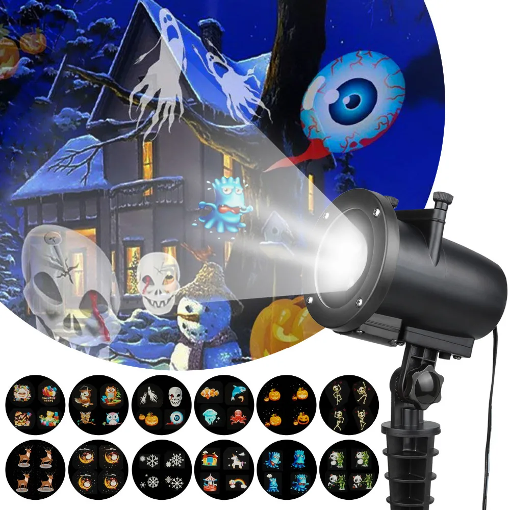 جديد IP65 LED حزب أنيمي نمط العارض عيد الميلاد هالوين جهاز عرض ليزر مع 12 للتحويل الشرائح KTV جهاز عرض ليزر F4