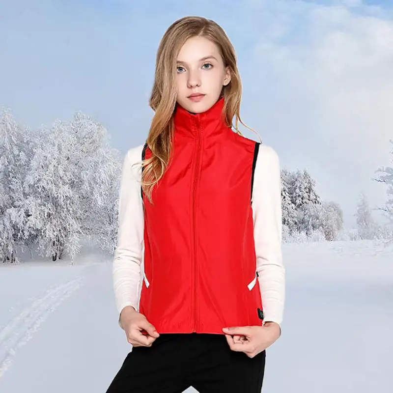 الشتاء في الهواء الطلق الدافئة التدفئة السترات النساء منظم حراري ذكي الأحمر اللون الأسود عالية طوق ساخنة سترة التزلج والمشي معاطف الملابس
