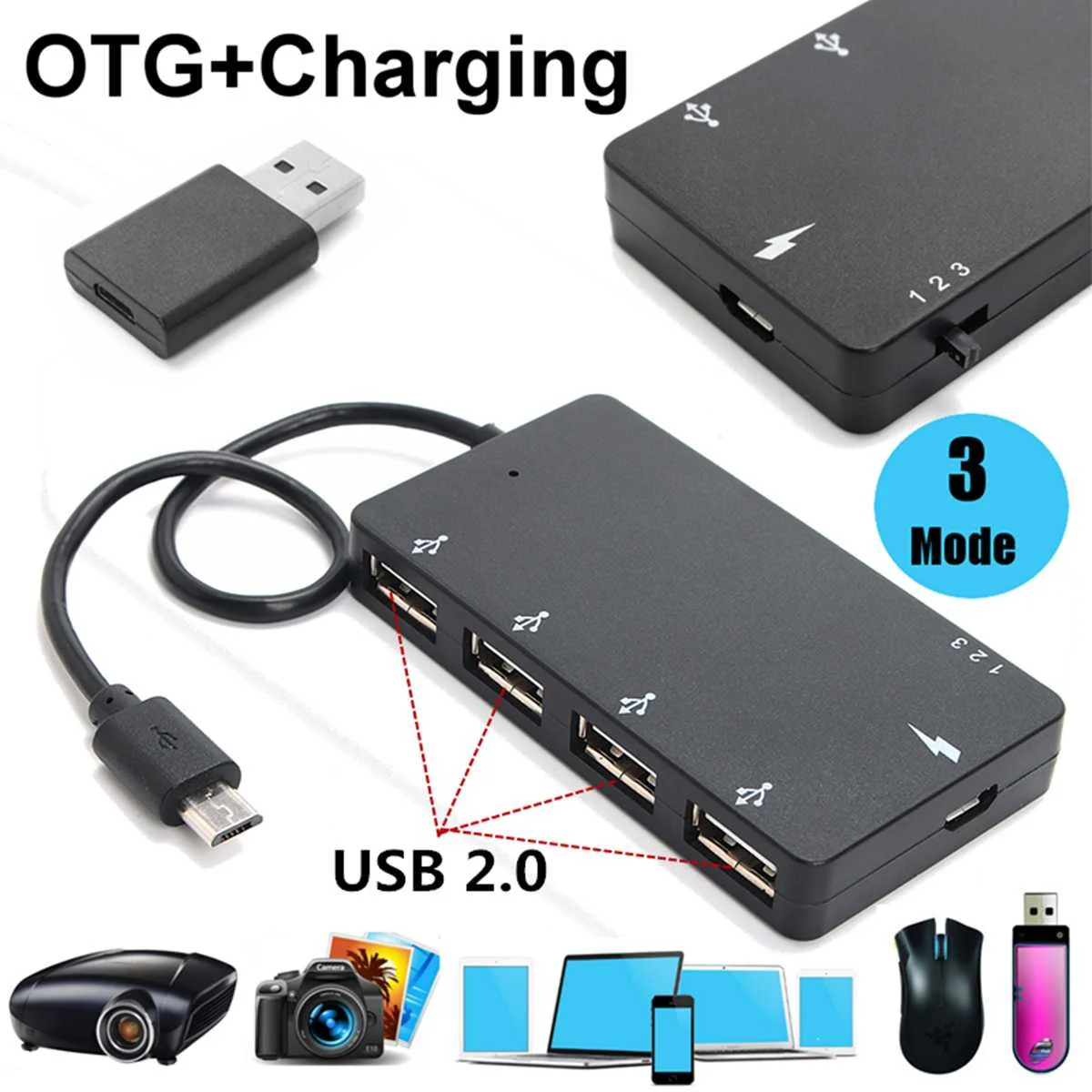 

LEORY 1 Set Micro USB OTG 4 Port Hub Power Charging Adapter Cable For Smartphone Tablet High Speed for iPhone for Huawei Phone