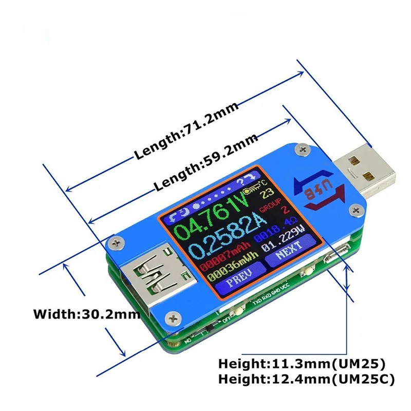 Для App USB 2,0 Тип-C ЖК-дисплей Вольтметр Амперметр Напряжение измеритель тока, для батареи зарядки измерения Bluetooth Связь UM25 UM25C