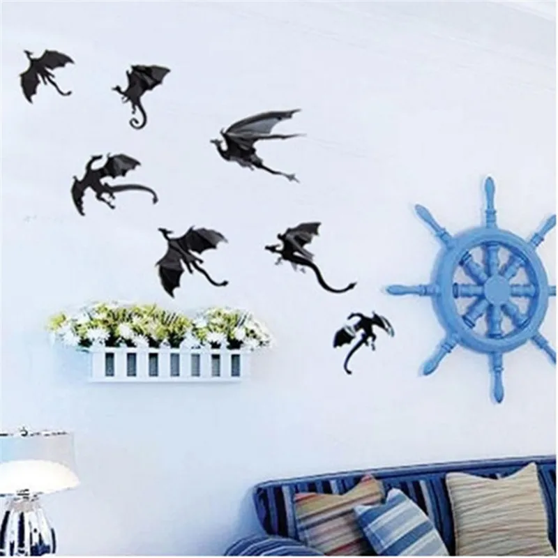 

7pcs/Lot 3D Gothic Dragon Wall Sticker Game of Thrones Inspired Dragon Wallpaper Wall Decor For Rooms