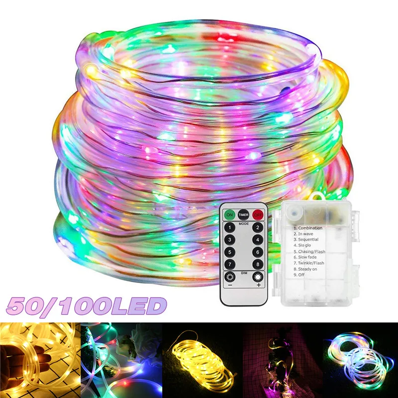 

Mising 5M/10M LED String Rope Tube Lights Lamp + Remote Battery Powered Outdoor Christmas Garden Holiday Home Party Lamp