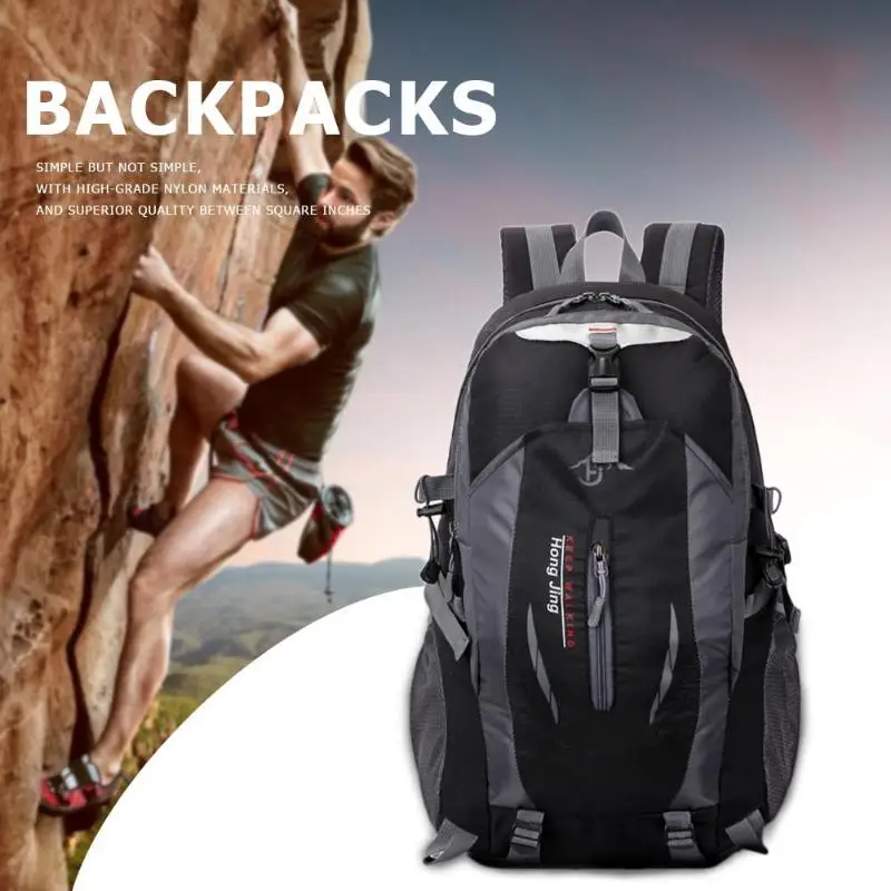 

Men Women Outdoor Travel Zipper Backpack Large Capacity Portable Waterproof Sports Mountaineering Camping Bags (Black)