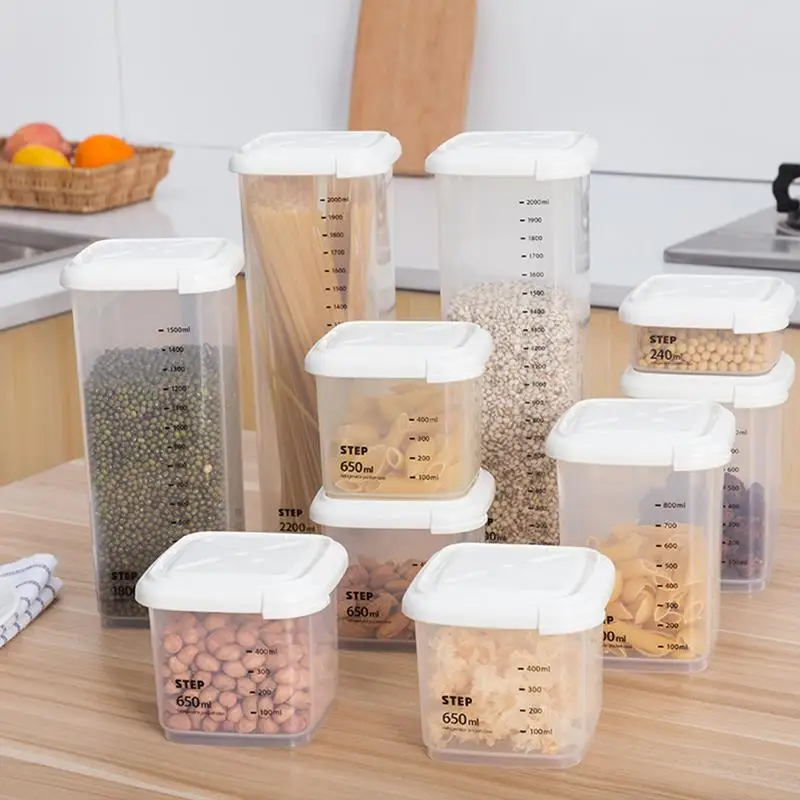 

Vacuum Food Plastic Coffee Sealed Cans Set with Scale Bar Mark Square Kitchen Storage Box Innovative Grain Storage Box