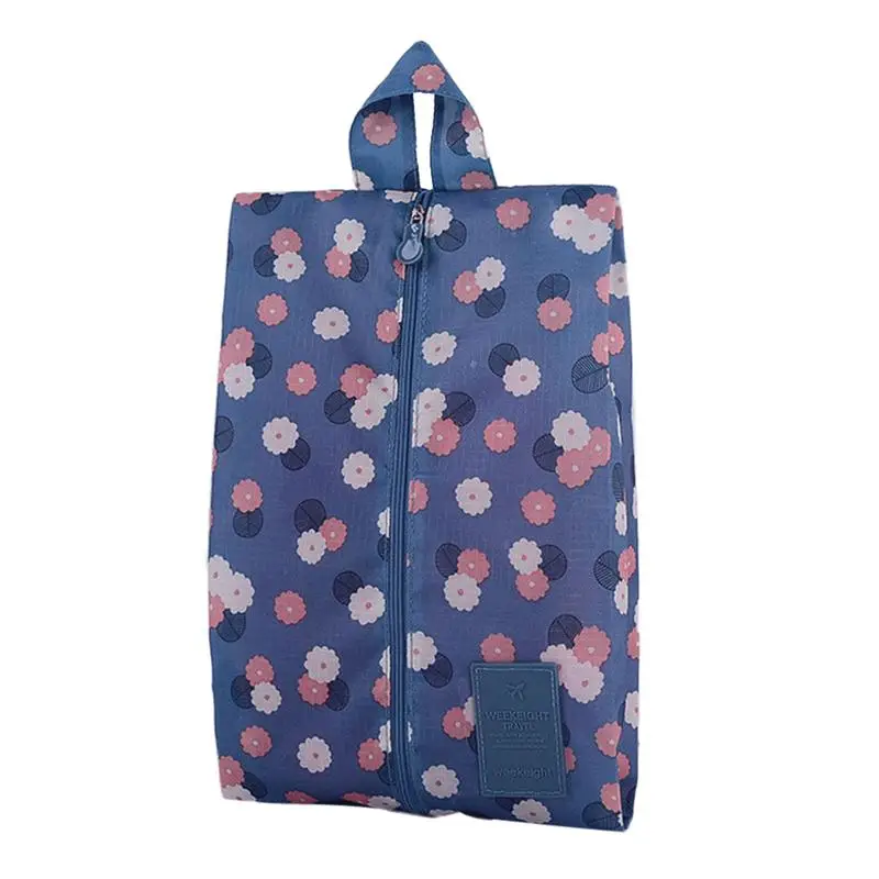 

Portable Travel Shoes Storage Bag Waterproof Breathable Shoes Clothes Toiletries Makeup Organizer Shoes with Zipper Blue Flower