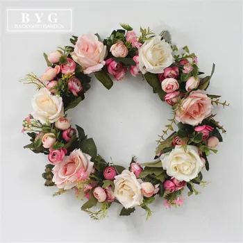 

Floral Artificial Rose Wreath Door Hanging Wall Window Decoration Wreath Holiday Festival Wedding Decor (40cm) For Home Party