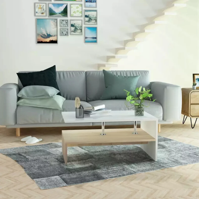 vidaXL Coffee Table Chipboard Modern Tea Table Living Room Tables high quality chipboard with Base Storage Shelf 90x59x42 cm