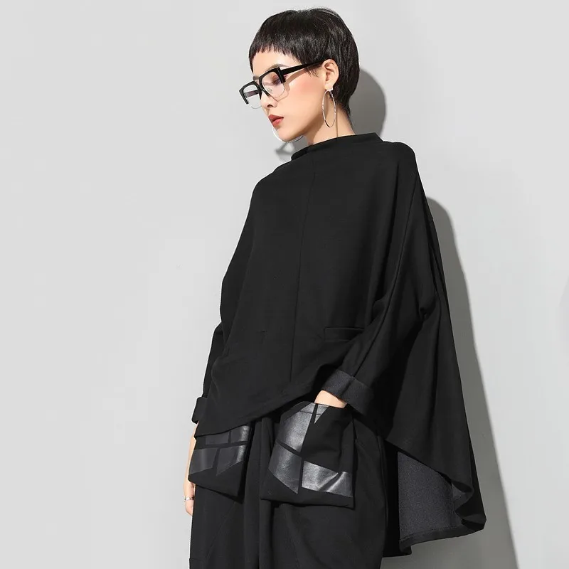 TWOTWINSTYLE Осенние Топы женская футболка стоячий воротник крыло летучей мыши