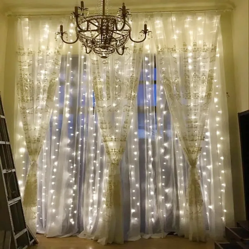 

LED Window Curtain Icicle Lights 300 LED String Fairy Lights 118.11 X 118.11 8 Modes White Christmas Wedding Party Decoration