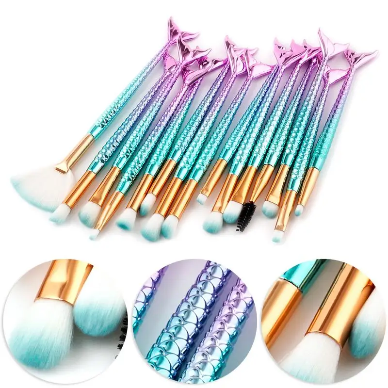 

15PCS Beauty Cute Mermaid Makeup Brush Set Eye Shadow Lip Blush Contour Brush