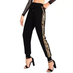 Новые-женские модные эластичный шнурок на талии Splice Leopard дамские шаровары тренировочные брюки женские, повседневные, свободные на открытом